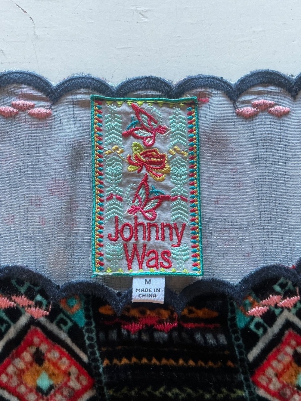 Johnny Was Abril floral velvet kimono sleeve cropped top w/scalloped edges M - Picture 4 of 12